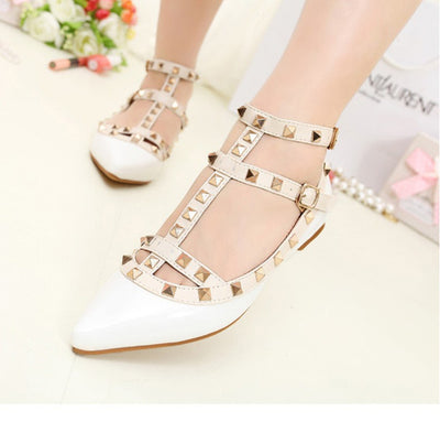 Rivet Flats Shoes Genuine Leather Metal Ankle Strap